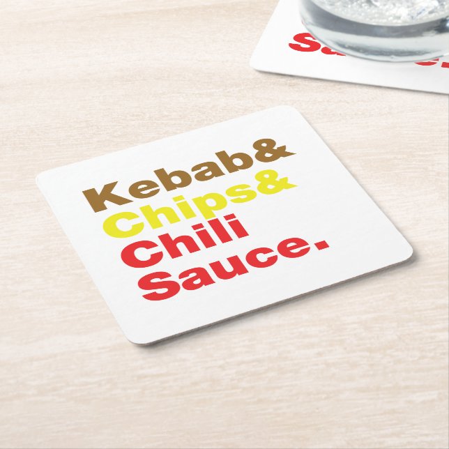 Kebab & Chips & Chili Sauce. Square Paper Coaster (Angled)