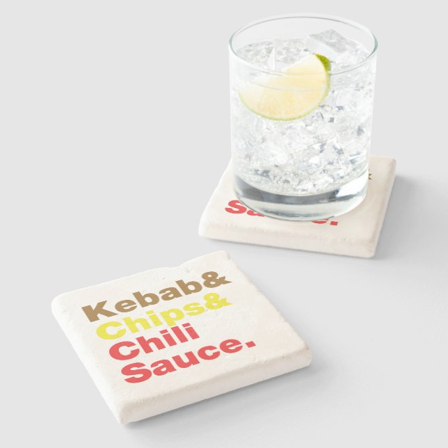 Kebab & Chips & Chili Sauce. Stone Coaster (Side)