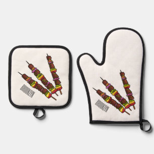 Kebab or kabob cartoon illustration oven mitt & pot holder set