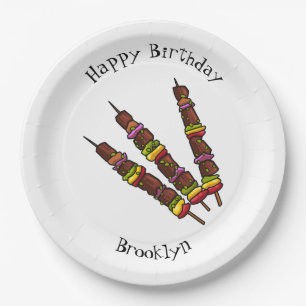 Kebab or kabob cartoon illustration paper plate