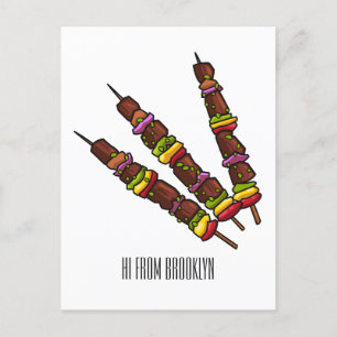 Kebab or kabob cartoon illustration postcard