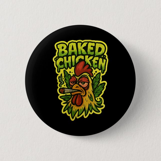 Ked Chicken Rooster Smoking Weed Stone  2 Inch Round Button (Front)