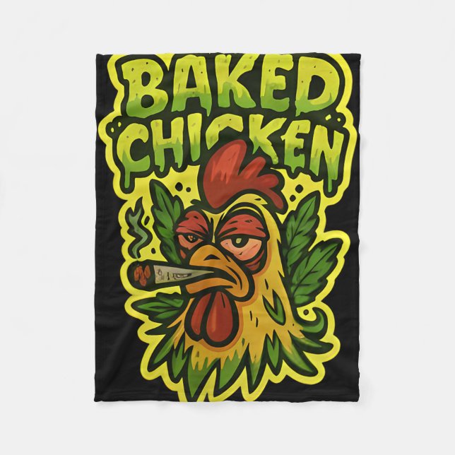 Ked Chicken Rooster Smoking Weed Stone  Fleece Blanket (Front)