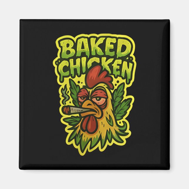 Ked Chicken Rooster Smoking Weed Stone  Magnet (Front)