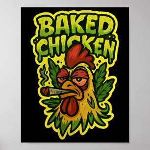 Ked Chicken Rooster Smoking Weed Stone Poster