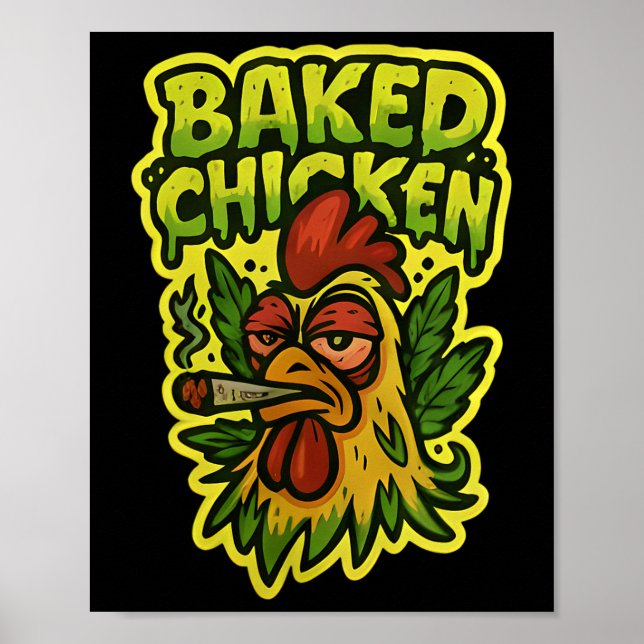 Ked Chicken Rooster Smoking Weed Stone  Poster (Front)