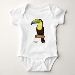 Keel-billed toucan bird cartoon illustration  baby bodysuit