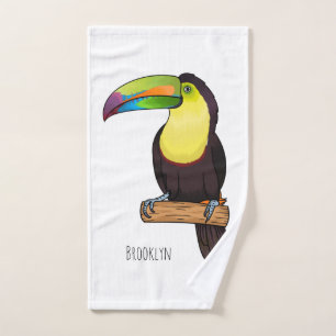 Keel-billed toucan bird cartoon illustration  bath towel set
