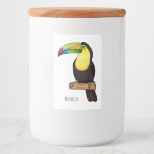 Keel-billed toucan bird cartoon illustration  food label