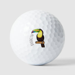 Keel-billed toucan bird cartoon illustration  golf balls