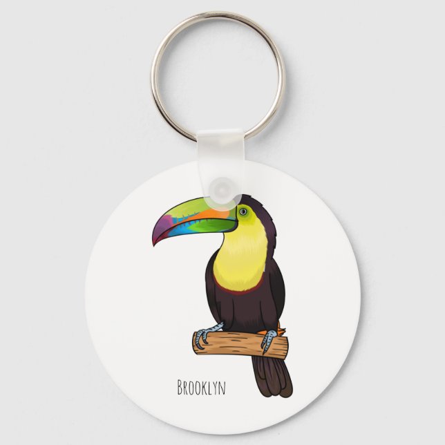 Keel-billed toucan bird cartoon illustration keychain (Front)