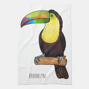 Keel-billed toucan bird cartoon illustration  kitchen towel