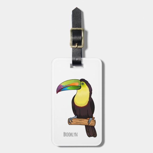 Keel-billed toucan bird cartoon illustration  luggage tag (Front Vertical)
