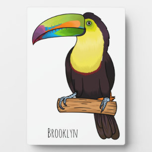 Keel-billed toucan bird cartoon illustration plaque
