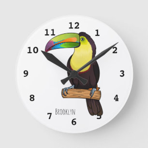 Keel-billed toucan bird cartoon illustration round clock
