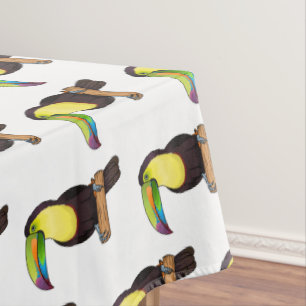 Keel-billed toucan bird cartoon illustration tablecloth