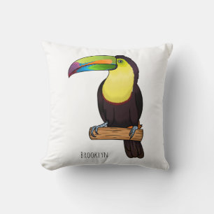 Keel-billed toucan bird cartoon illustration throw pillow