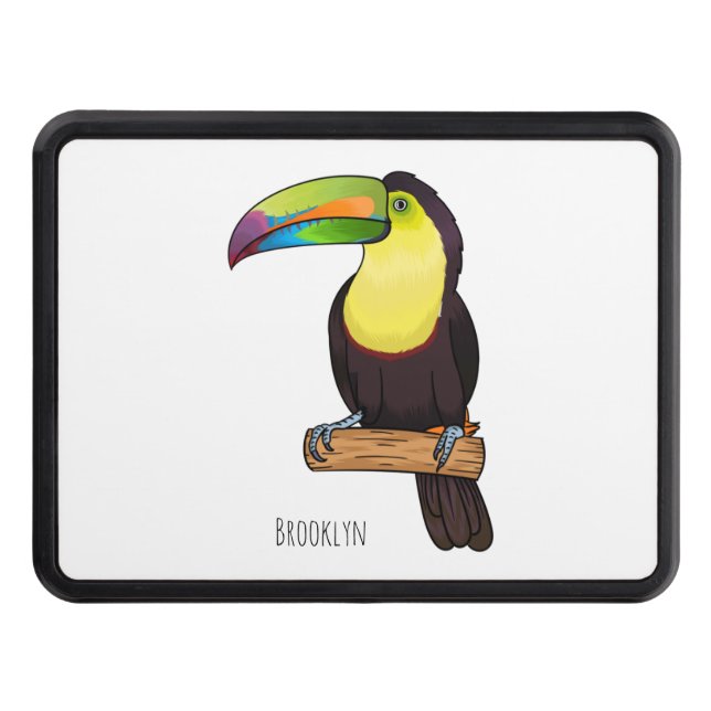 Keel-billed toucan bird cartoon illustration  trailer hitch cover (Front)