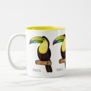Keel-billed toucan bird cartoon illustration  Two-Tone coffee mug