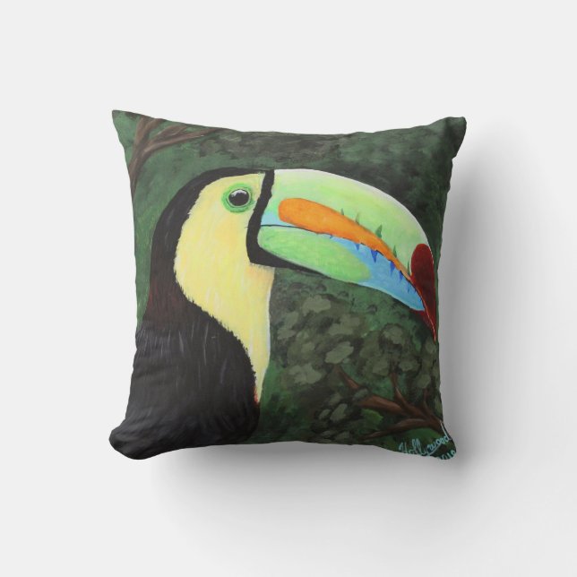 Keel-billed Toucan Throw Pillow (Front)