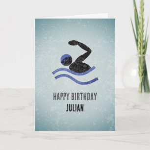 Keen Swimmer Metal Look - Male Custom Birthday Card