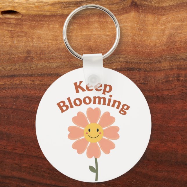 "Keep Blooming" Retro Smiling Flower Keychain (Front)