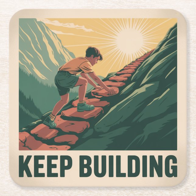 Keep Building Square Paper Coaster (Front)