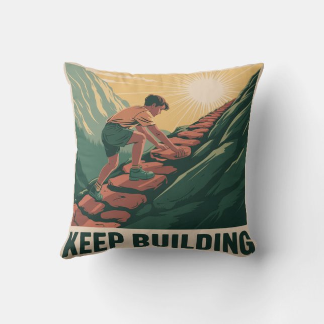 Keep Building Throw Pillow (Back)