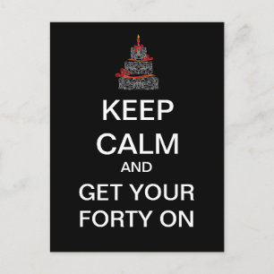 KEEP CALM 40th Birthday Mod Postcard (Black)
