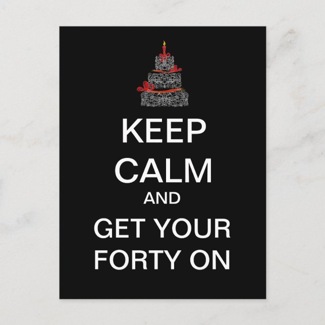 KEEP CALM 40th Birthday Mod Postcard (Black) (Front)