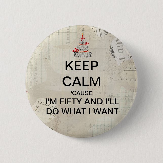 Keep Calm 50th Birthday Party Favour 2 Inch Round Button (Front)