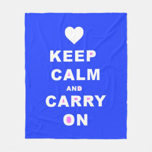 KEEP CALM AN CARRY ON Blue Fleece Blanket