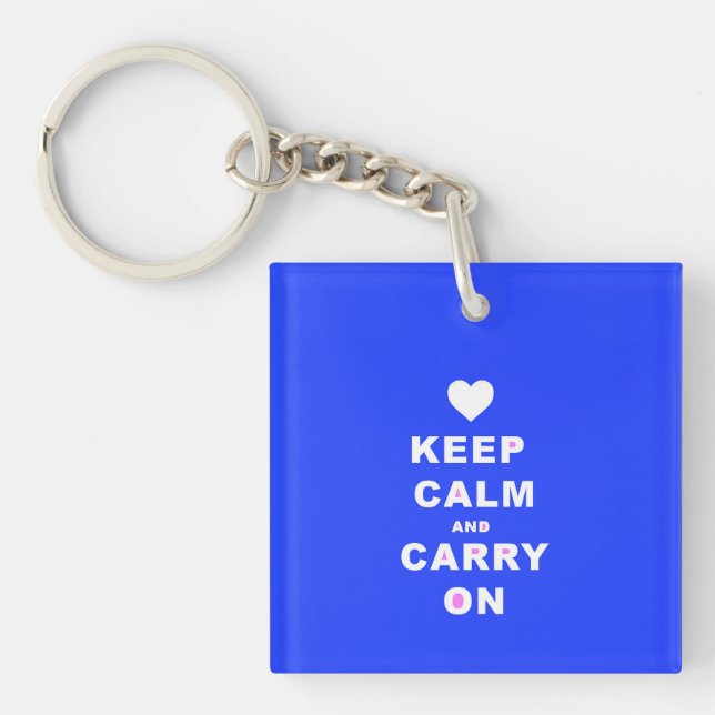 KEEP CALM AN CARRY ON Blue Keychain (Front)