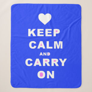 KEEP CALM AN CARRY ON Blue Sherpa Blanket