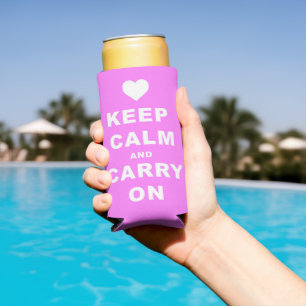 KEEP CALM AN CARRY ON Pink Seltzer Can Cooler