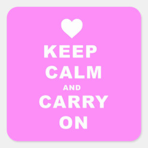 KEEP CALM AN CARRY ON PINK SQUARE STICKER