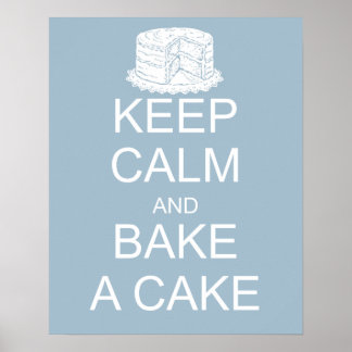 Keep calm and bake a cake on blue background print