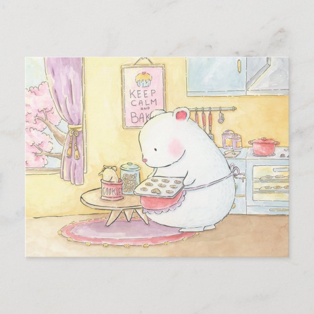 Keep calm and bake polar bear bunny watercolour postcard (Front)