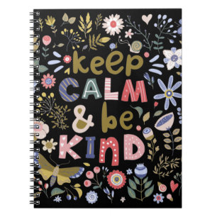 Keep Calm And Be Kind Folk Art Flowers Notebook