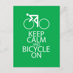 Keep Calm and Bicycle On Print Bike Art Gift Green Postcard