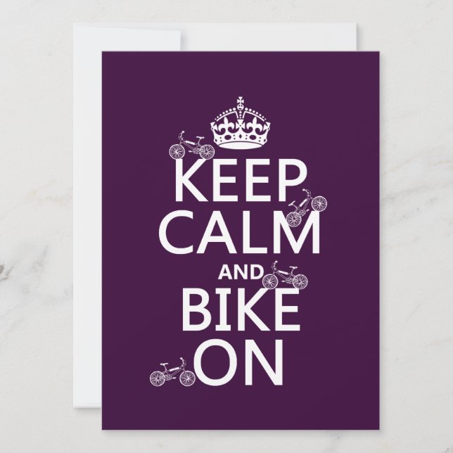 Keep Calm and Bike On (customizable colour) Invitation (Front)