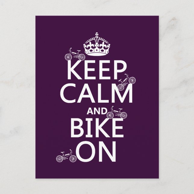 Keep Calm and Bike On (customizable colour) Postcard (Front)