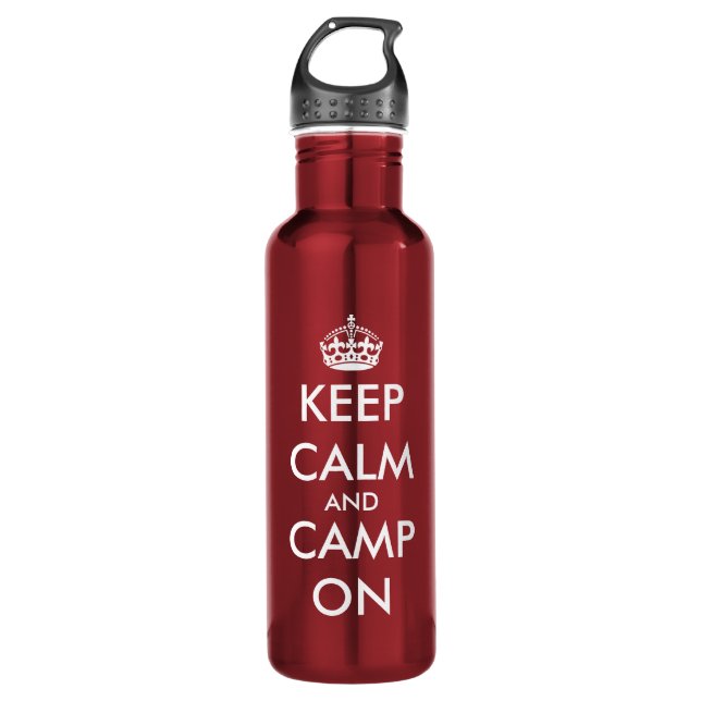 Keep calm and camp on | Customizable big red 24 oz 710 Ml Water Bottle (Front)