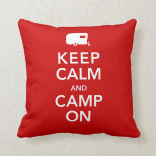 Keep Calm and Camp On - My Camper My Castle Throw Pillow