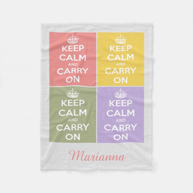 Keep Calm and Carry On 4 Panel Personalized Fleece Blanket (Front)