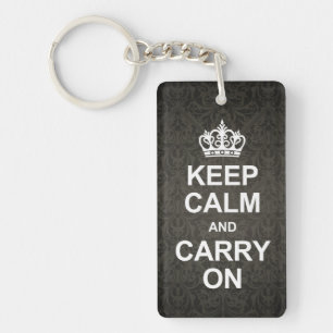 Keep calm and carry on - black damask keychain