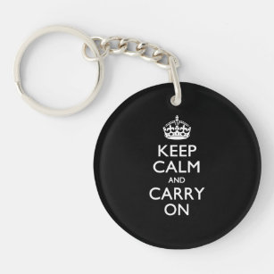 Keep Calm And Carry On Black Keychain
