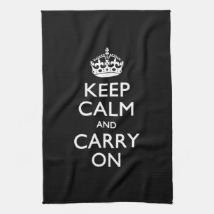 Keep Calm And Carry On Black Kitchen Towel