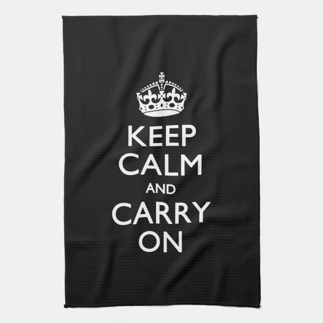 Keep Calm And Carry On Black Kitchen Towel (Vertical)