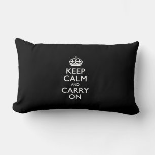 Keep Calm And Carry On Black Lumbar Pillow